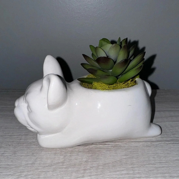 French Bulldog Frenchie Dog Planter White Small 6" Inch Decorative Home Decor - Picture 4 of 7